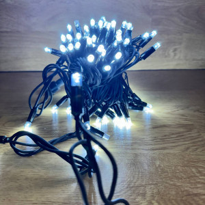Світлодіодна гірлянда нитка 10 м, 100 LED, 220V, 1 режим, IP65, чорний каучуковий провід, колір свічення білий. Photo 2