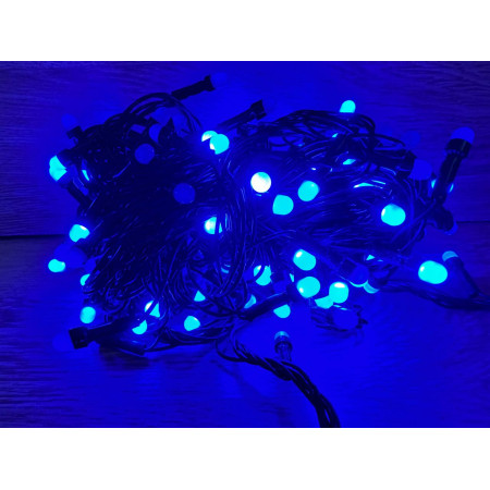 Світлодіодна гірлянда нитка 12.5 м 200 LED, 220V, 8 режимів, IP65, чорний каучуковий провід, колір свічення синій