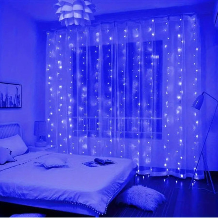 Гірлянда-штора світлодіодний дріт "Крапля роси" від мережі, 600 LED, 8х1.5 м, світло синій