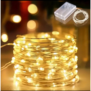 Світлодіодна гірлянда нитка Крапля роси 5 м, 50 LED, на батарейках, колір свічення теплий білий