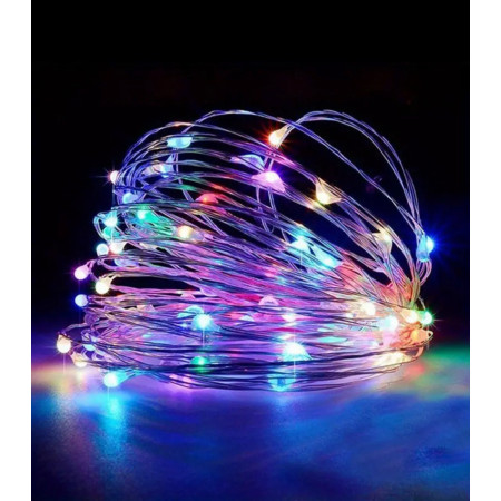 Світлодіодна гірлянда нитка Крапля роси 10 м, 100 LED, на батарейках, колір свічення rgb