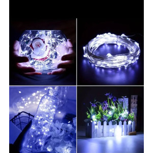Світлодіодна гірлянда нитка Крапля роси 10 м, 100 LED, на батарейках та usb, колір свічення білий. Photo 2