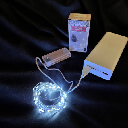Світлодіодна гірлянда нитка Крапля роси 5 м, 50 LED, на батарейках та usb, колір свічення білий