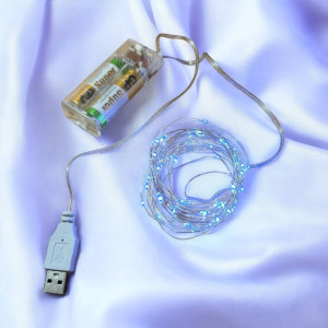 Світлодіодна гірлянда нитка Крапля роси 5 м, 50 LED, на батарейках та usb, колір свічення білий. Photo 2