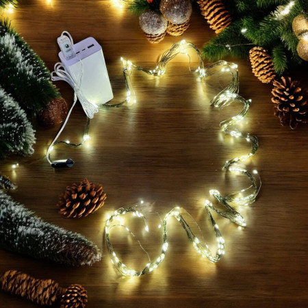 Гирлянда конский хвост роса 200 LED 2 м, 10 нитей, зеленая  проволока, от usb, цвет свечения теплый 