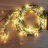 Гирлянда конский хвост роса 200 LED 2 м, 10 нитей, зеленая  проволока, от usb, цвет свечения теплый 