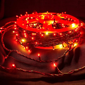 Світлодіодна гірлянда нитка 50 м, 500 LED, червоне світло, IP65, чорний каучуковий провід