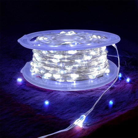 Гірлянда «Крапля Роси» 100 м, 1000 LED, біле світло, срібний дріт, з пультом, IP65 