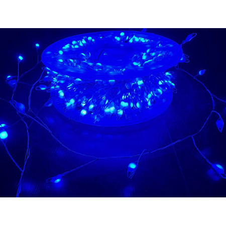 Гірлянда-мішура «Крапля Роси» 30 м, 900 LED, срібний провід, синє світло, від USB, з пультом