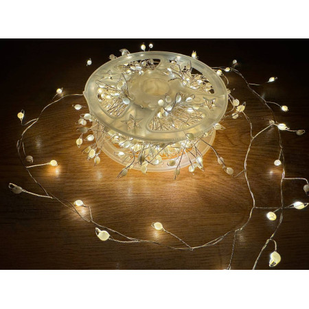 Гірлянда-мішура «Крапля Роси» 20 м, 600 LED, срібний провід, тепле світло, від USB, з пультом
