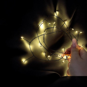 Светодиодная гирлянда-нить мишура 30 м, 900 LED — теплый белый свет, IP44, с пультом, зеленая проволока. Photo 3