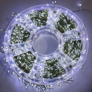 Світлодіодна гірлянда-нитка мішура 30 м, 900 LED — біле світло, IP44, з пультом зелений дріт