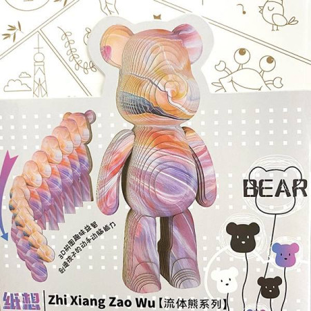 DIY конструктор 3D-пазл "Bearbrick" оранжевый/розовый - с мармуровым принтом 20×8 см