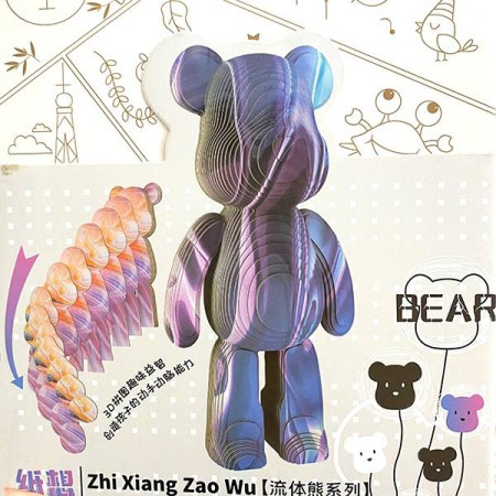 DIY конструктор 3D-пазл "Bearbrick" синий/розовый - с мармуровым принтом 20×8 см